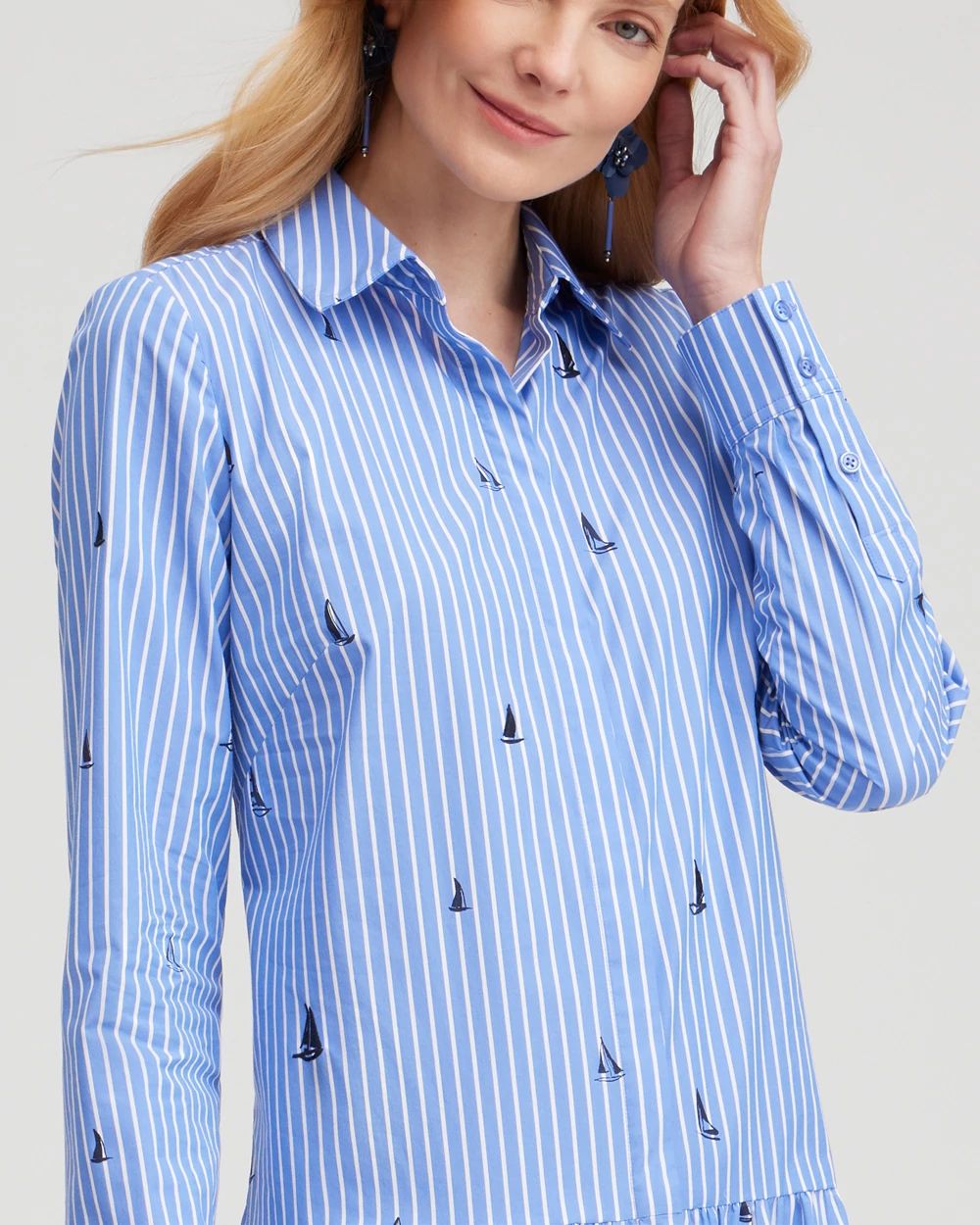 ★ ★ Poplin Tiered Shirt Dress T22F3TDR091WT10 Anne Klein Sleeveless Cotton Poplin Tiered Midi Button Front